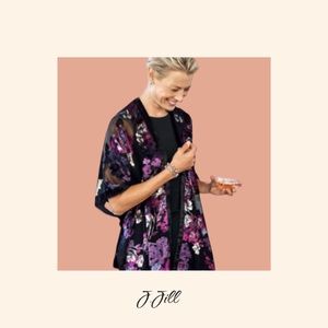 J.JillArtsy Black Purple Floral Boho Velvet Cardigan Kimono